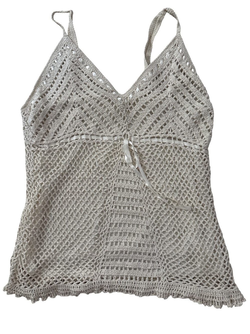Vintage Faded Glory Cream Crochet V-Neck Tank Top